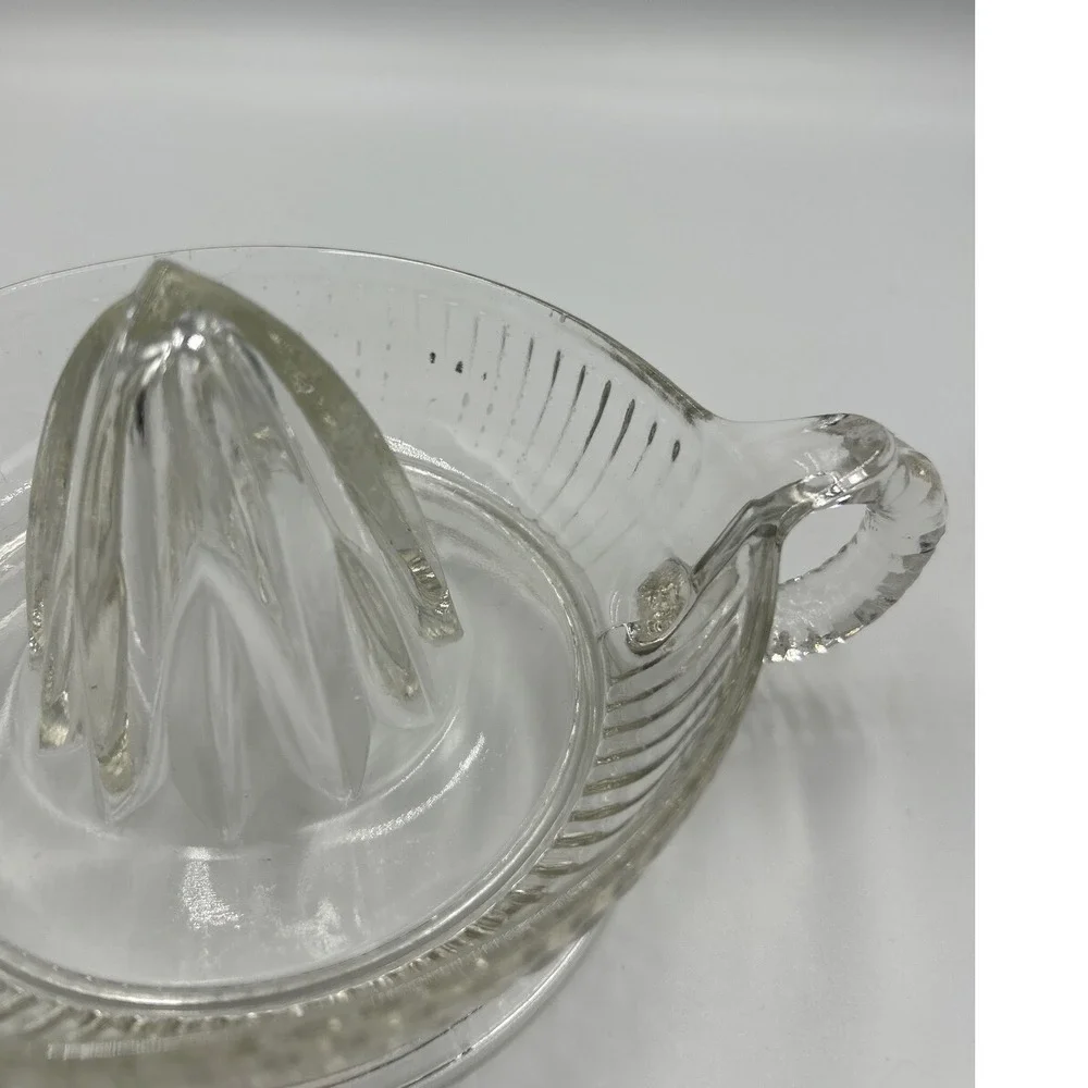 Vintage Clear Ribbed Glass Citrus Juicer Reamer with Handle and Spout
